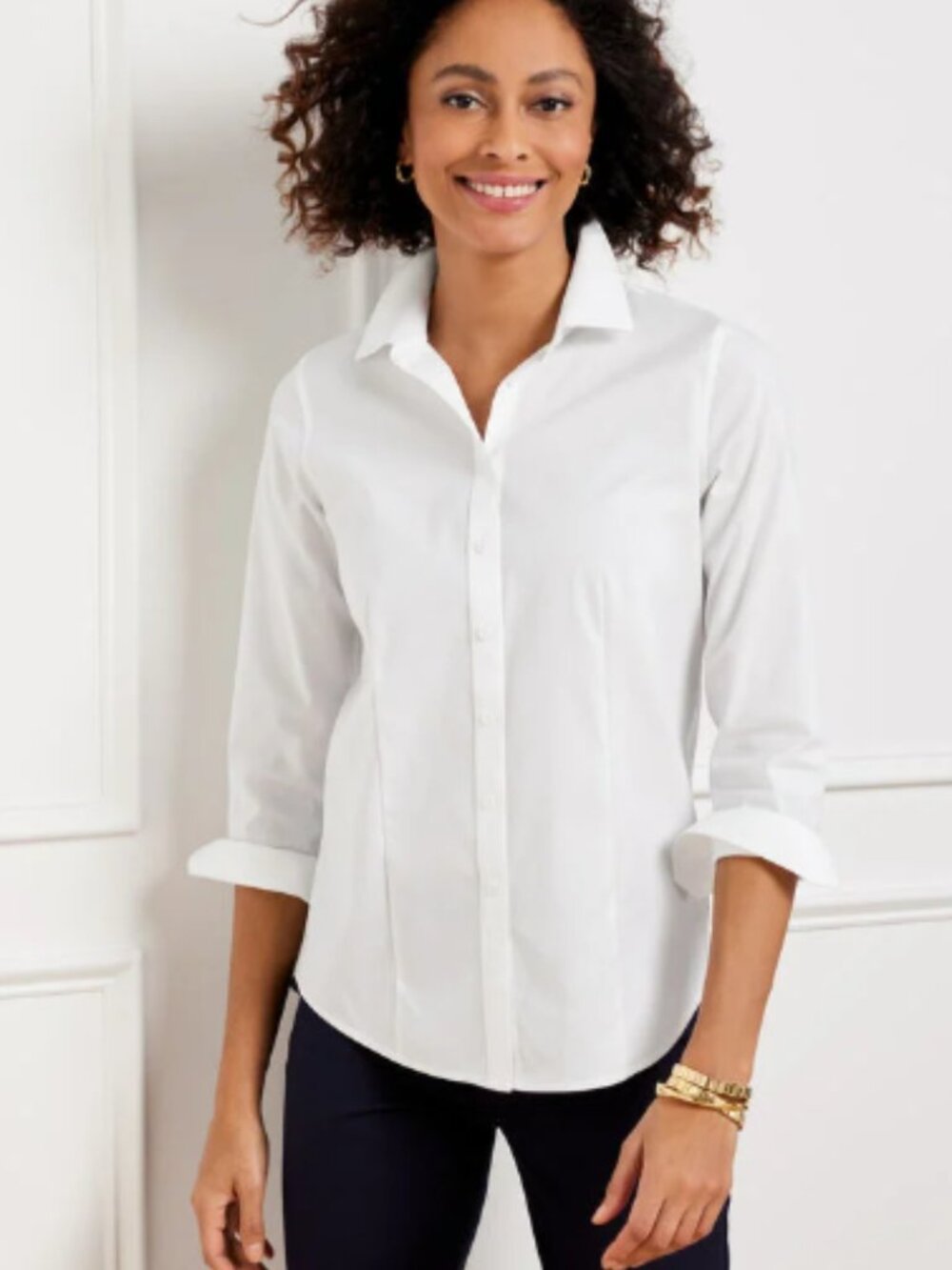 Talbots Non-Iron Perfect Shirt White Button-Up Dress Shirt Office Career Wear 2P